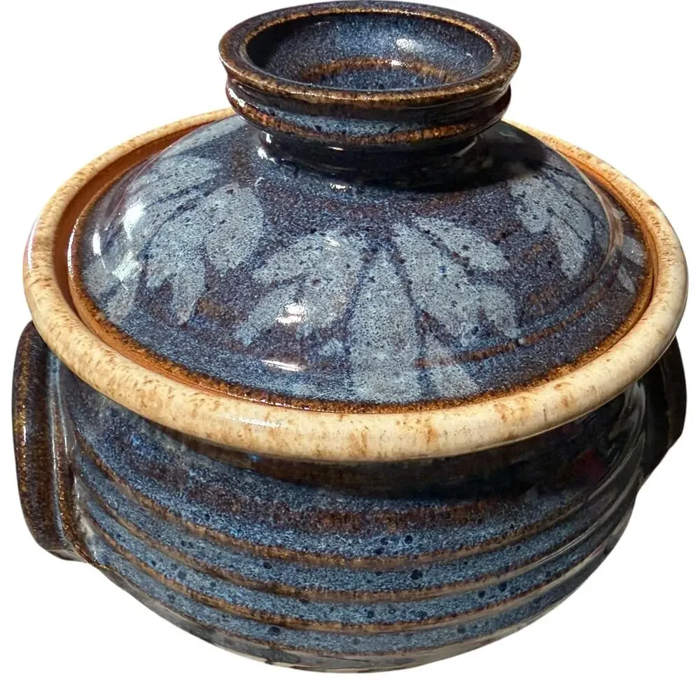 Cheri Glaser Studio Pottery Small Lidded Casserole Dish Blue/Brown Stoneware